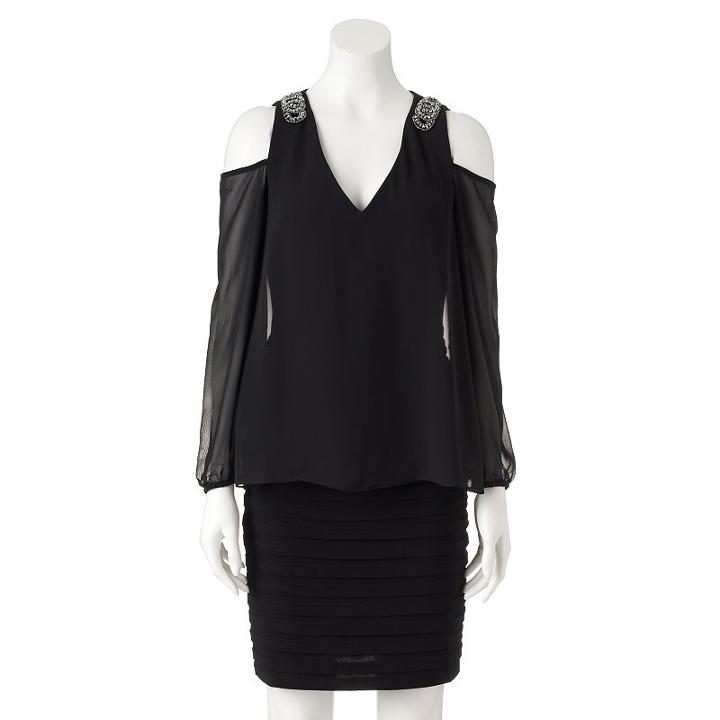 Women's Scarlett Cold-shoulder Popover Sheath Dress, Size: 8, Black