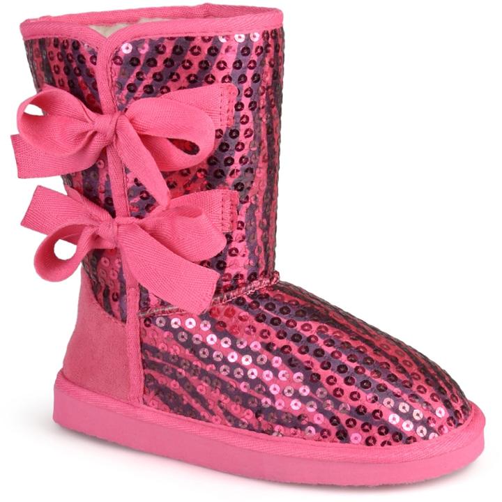 Journee K-bow Girls' Sequined Bow Boots, Size: 3, Pink