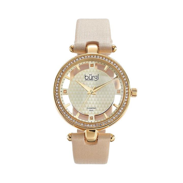 Burgi Women's Leather Watch, Yellow