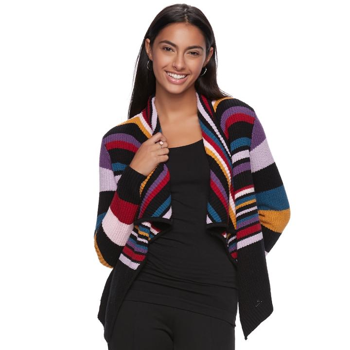 Juniors' Candie's&reg; Print Waterfall Cardigan, Teens, Size: Xl, White Oth