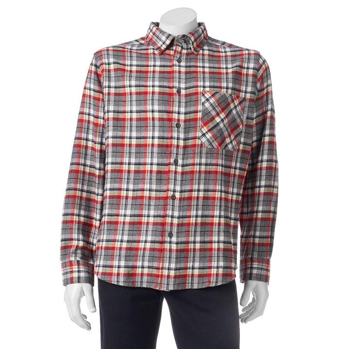 Men's Woolrich Classic-fit Plaid Flannel Button-down Shirt, Size: Medium, Grey