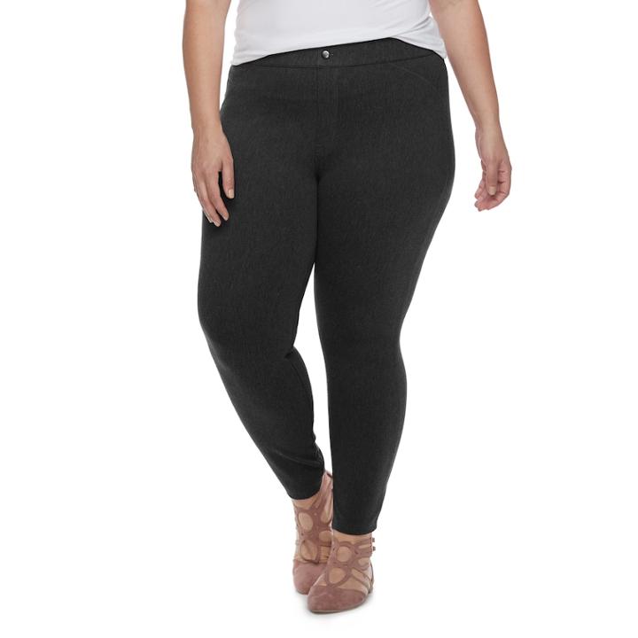 Plus Size Utopia By Hue Felted Twill Jean Skimmer Leggings, Size: 2xl, Black