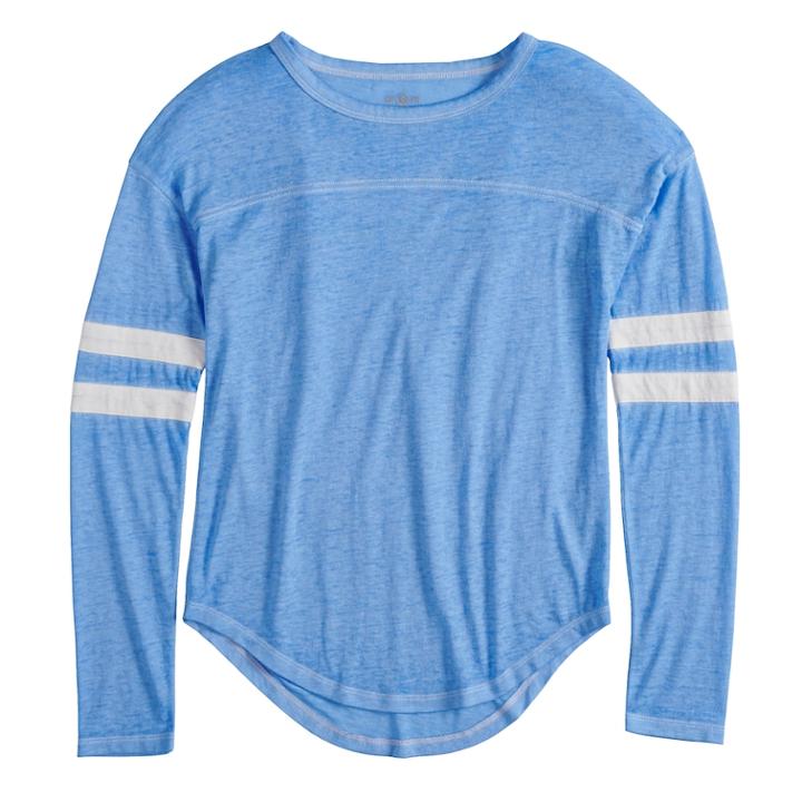 Girls 7-16 So&reg; Striped Varsity Tee, Size: 10, Light Blue
