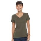 Women's Croft & Barrow&reg; Essential V-neck Tee, Size: Large, Dark Green
