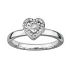 Stacks And Stones Sterling Silver 1/8-ct. T.w. Diamond Framed Heart Stack Ring, Women's, Size: 7, Grey