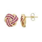 Lab-created Ruby 14k Gold Over Silver Love Knot Stud Earrings, Women's, Red