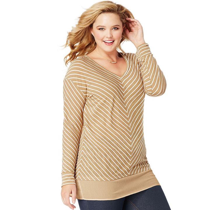 Plus Size Just My Size Blocked Woven Trim Tunic, Women's, Size: 3xl, Med Brown