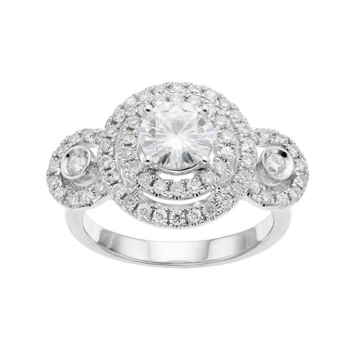 Forever Brilliant 14k White Gold 1 5/8 Carat T.w. Lab-created Moissanite Double Halo Engagement Ring, Women's, Size: 7