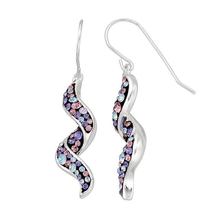 Confetti Silver Plated Crystal Corkscrew Drop Earrings, Women's, Purple
