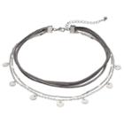 Composite Shell Disc Gray Cord Choker Necklace, Women's, Med Grey