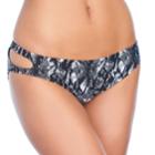 Women's Ibiza Snake Skin Print Cutout Bikini Bottoms, Size: Small, Black