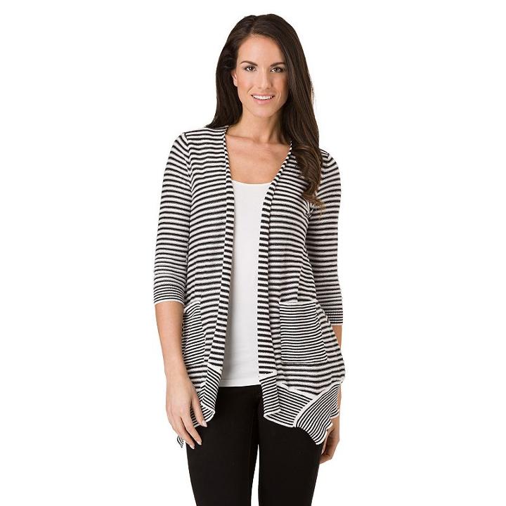 Women's Haggar Striped Open-front Cardigan, Size: Xxl, Black