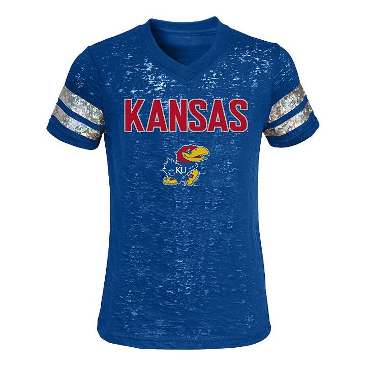Girls 7-16 Kansas Jayhawks Opal Burnout Tee, Girl's, Size: L(14), Blue