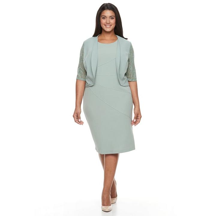 Plus Size Maya Brooke Lace-trim Sheath Dress & Jacket Set, Women's, Size: 22 W, Green Oth