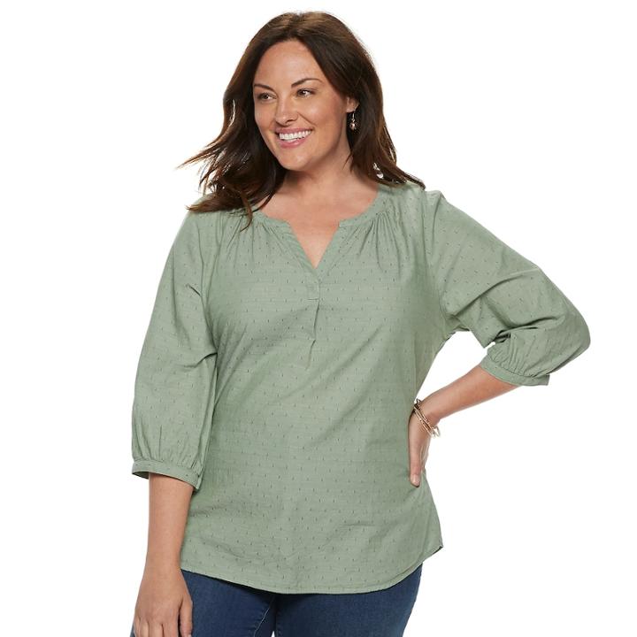 Plus Size Croft & Barrow&reg; Splitneck Peasant Top, Women's, Size: 4xl, Med Green
