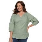 Plus Size Croft & Barrow&reg; Splitneck Peasant Top, Women's, Size: 4xl, Med Green