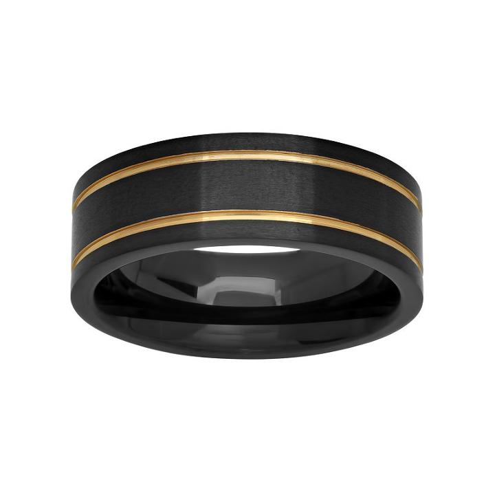 Black & Yellow Ion-plated Stainless Steel Double Groove Band - Men, Size: 9.50