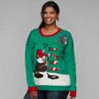 Plus Size Juniors' Plus Light Up Snowman Dj Sweater, Teens, Size: 1xl, Med Green