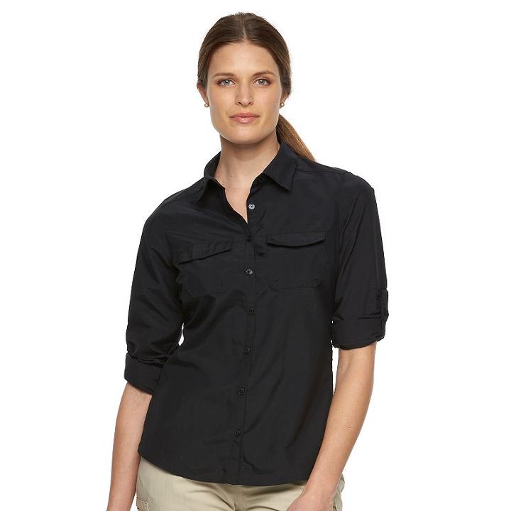 Women's Columbia Amberley Stream Roll-tab Shirt, Size: Large, Grey (charcoal)