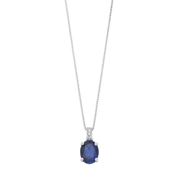 Sterling Silver Lab-created Sapphire & Diamond Accent Oval Pendant Necklace, Women's, Size: 18, White