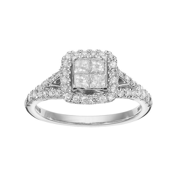 Simply Vera Vera Wang 14k White Gold 7/8 Carat T.w. Diamond Square Halo Engagement Ring, Women's