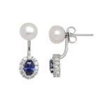 Freshwater By Honora Freshwater Cultured Pearl & Cubic Zirconia Halo Ear Jacket Earrings, Women's, Blue