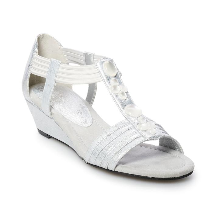 New York Transit Text Me Women's Embellished Wedge Sandals, Size: Medium (9.5), Light Grey