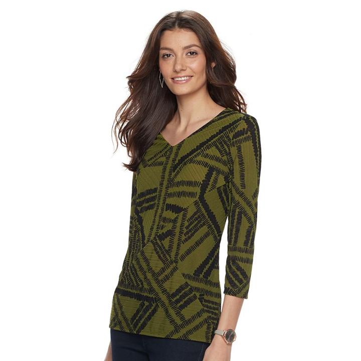 Women's Dana Buchman Printed Bias Cut V-neck Top, Size: Xs, Green