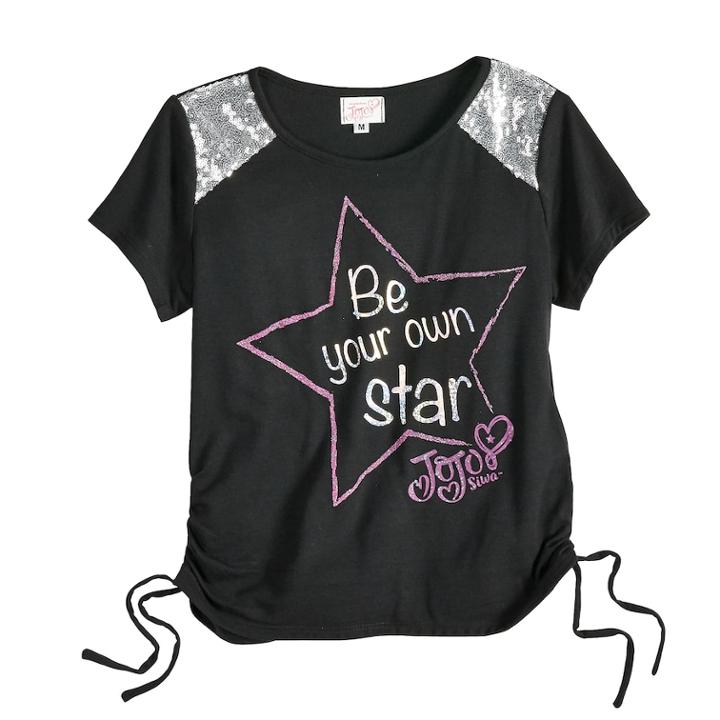 Girls 7-16 Jojo Siwa Sequined Tulle Be Your Own Star Tee, Size: Medium, Black