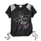 Girls 7-16 Jojo Siwa Sequined Tulle Be Your Own Star Tee, Size: Medium, Black