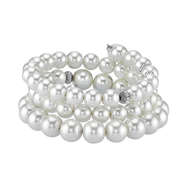 1928 Simulated Pearl Coil Bracelet, Women's, Size: 7, White