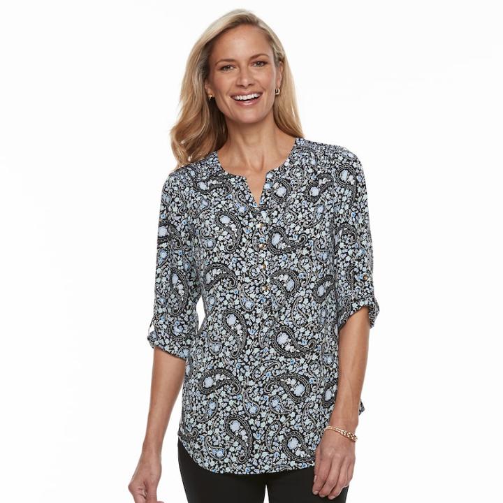Women's Croft & Barrow&reg; Smocked Printed Top, Size: Large, Blue