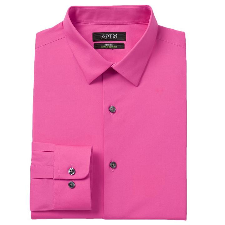 Men's Apt. 9&reg; Extra-slim Solid Stretch Dress Shirt, Size: 17-32/33, Med Pink