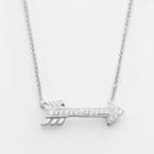 Silver Plate Crystal Arrow Necklace, Women's, White