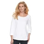 Women's Croft & Barrow&reg; Button-tab Scoopneck Tee, Size: Medium, White