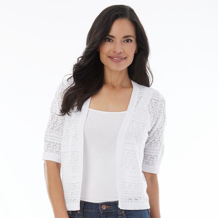 Ab Studio, Women's Pointelle Shrug, Size: Small, White