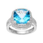 Sterling Silver Blue Topaz & Lab-created White Sapphire Square Halo Ring, Women's, Size: 8