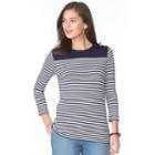 Women's Chaps Striped Button-shoulder Tee, Size: Small, Blue (navy)