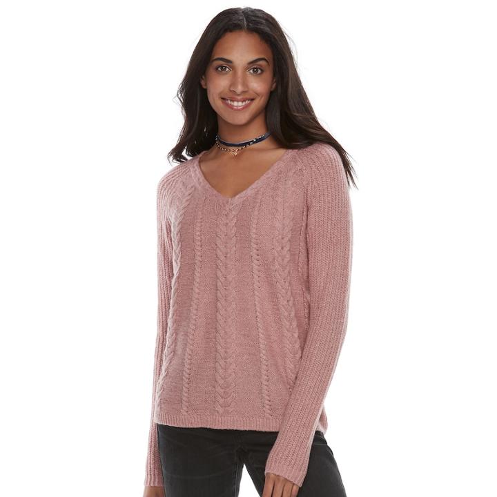 Women's Sonoma Goods For Life&trade; Cable Knit V-neck Sweater, Size: Medium, Med Pink