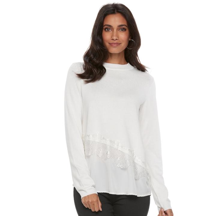 Women's Elle&trade; Asymmetrical Mixed-media Sweater, Size: Xl, White Oth