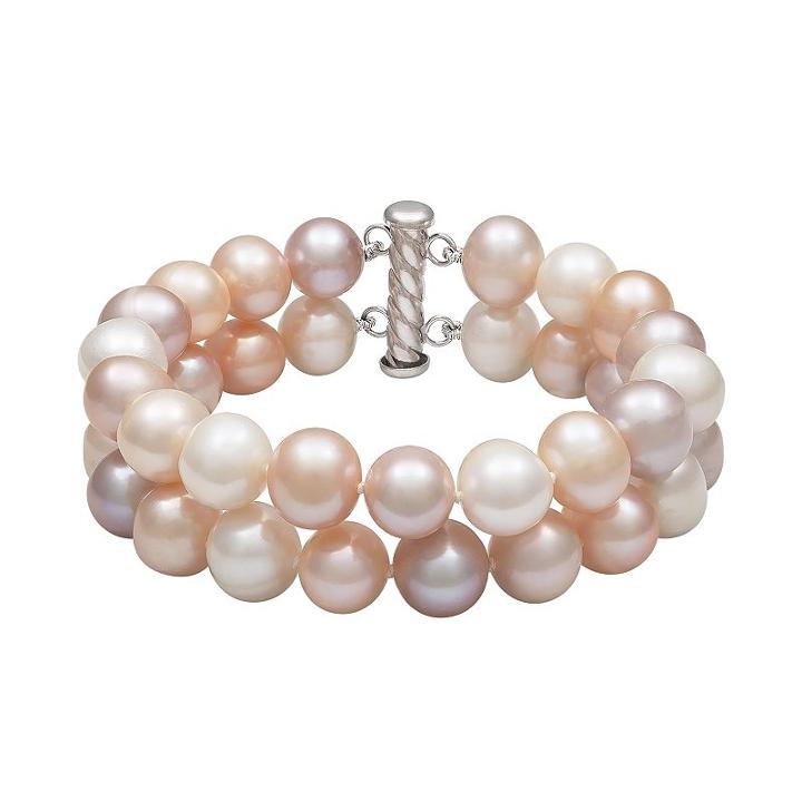 Sterling Silver Freshwater Cultured Pearl Double Strand Bracelet, Women's, Size: 7.5, Multicolor