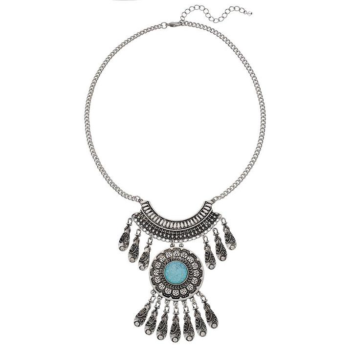 Simulated Turquoise Antiqued Filigree Statement Necklace, Women's, Turq/aqua