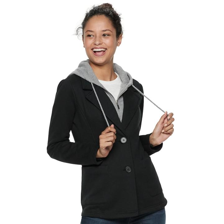 Juniors' Sebby Fleece Hooded Blazer, Teens, Size: Xl, Black