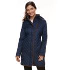 Women's Chaps Long Faux-leather Trim Quilted Jacket, Size: Large, Blue (navy)