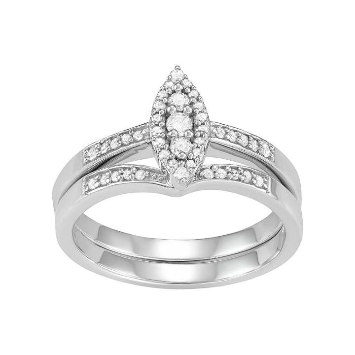 10k White Gold 1/4 Carat T.w. Diamond Marquise Engagement Ring Set, Women's, Size: 6