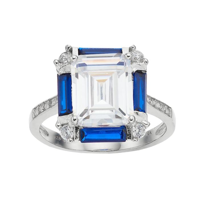 Sterling Silver Lab-created Blue Spinel & Cubic Zirconia Ring, Women's, Size: 7