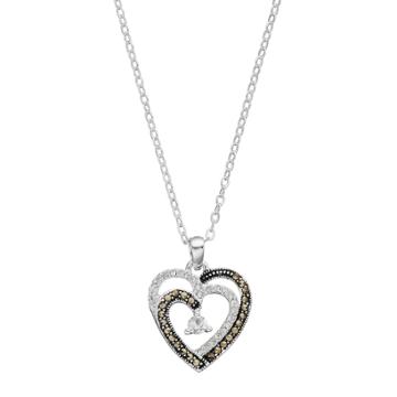 Silver Expressions By Larocks Silver Plated Cubic Zirconia & Marcasite Heart Pendant, Women's, Multicolor
