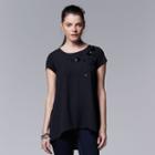 Women's Simply Vera Vera Wang Embellished Crepe-front Top, Size: Medium, Black
