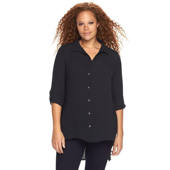 Plus Size Rock & Republic&reg; Lace-up High-low Shirt, Women's, Size: 1xl, Black
