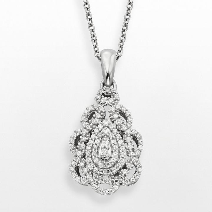 Simply Vera Vera Wang Sterling Silver 1/3-ct. T.w. Diamond Teardrop Pendant, Women's, White